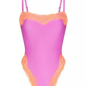 NWT SKIMS Pink and Orange Lace One Piece, Neon Orchid, Large